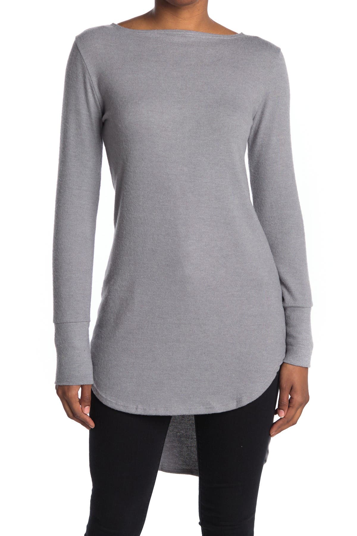Go Couture Graphic Boatneck Top In Dark Grey3