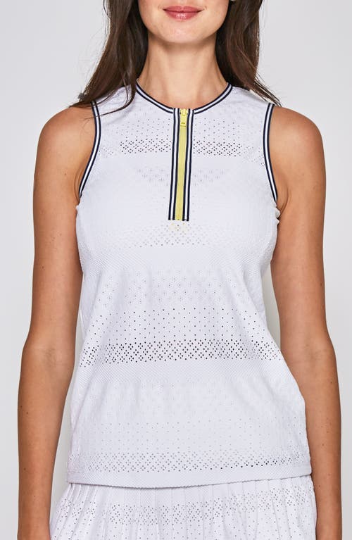 L'etoile Sport Zip Front Top In White With Navy Trim
