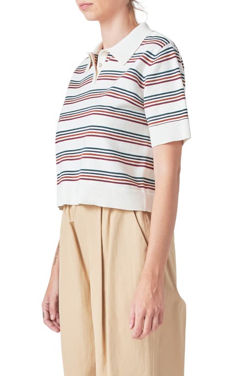 Shop Grey Lab Stripe Short Sleeve Polo Sweater In White Multi