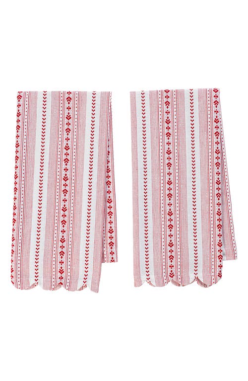 Juliska Villa Stripe Kitchen Towel Set Of 2 In Ruby