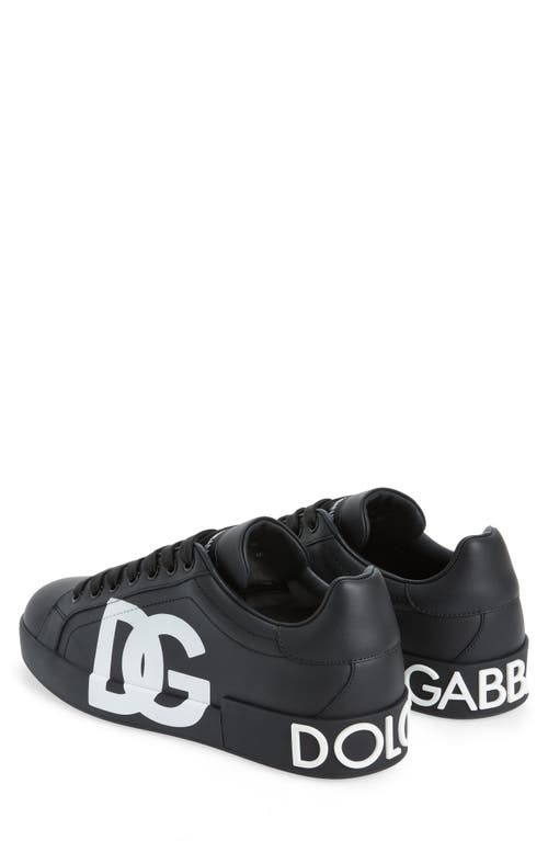 Dolce & Gabbana Portofino Sneakers In Black Calf Leather With White Logo In Black/black