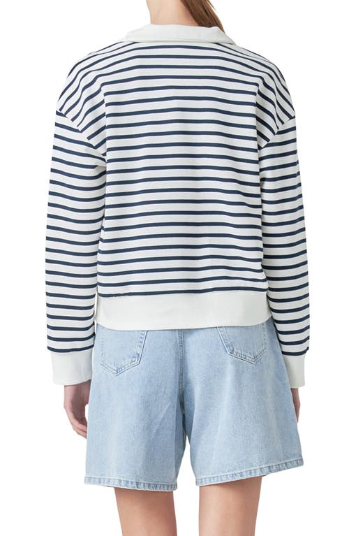 Grey Lab Stripe Terry Cloth Pullover In White/navy