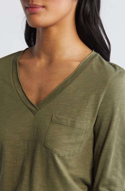 Shop Caslonr Caslon(r) Long Sleeve V-neck Shirt In Olive Burnt