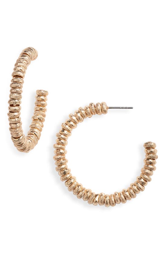 Shop Open Edit Textured Disc Beaded Hoop Earrings In Gold