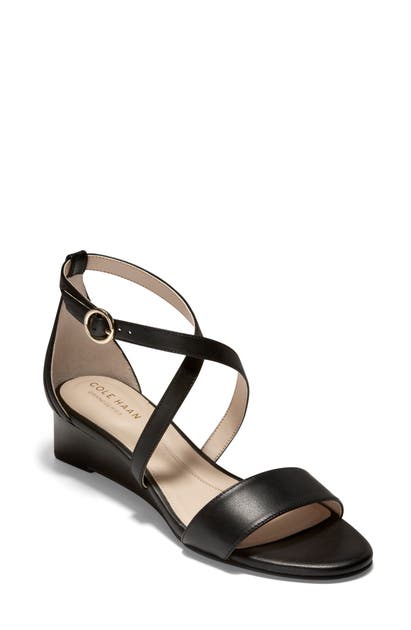Cole Haan Hollie Wedge Sandal In Black Leather