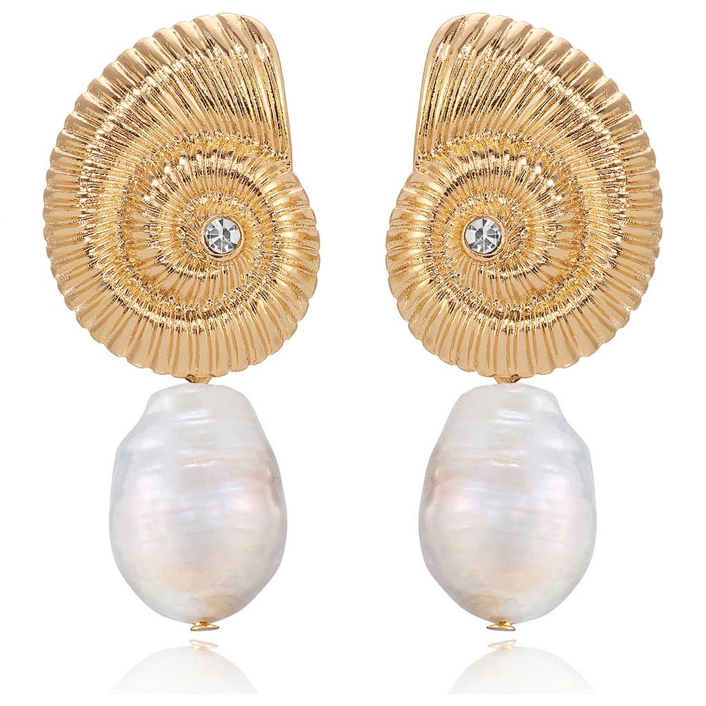 Ettika Swirled Shell Freshwater Cultivated Pearl Statement Earrings In Gold