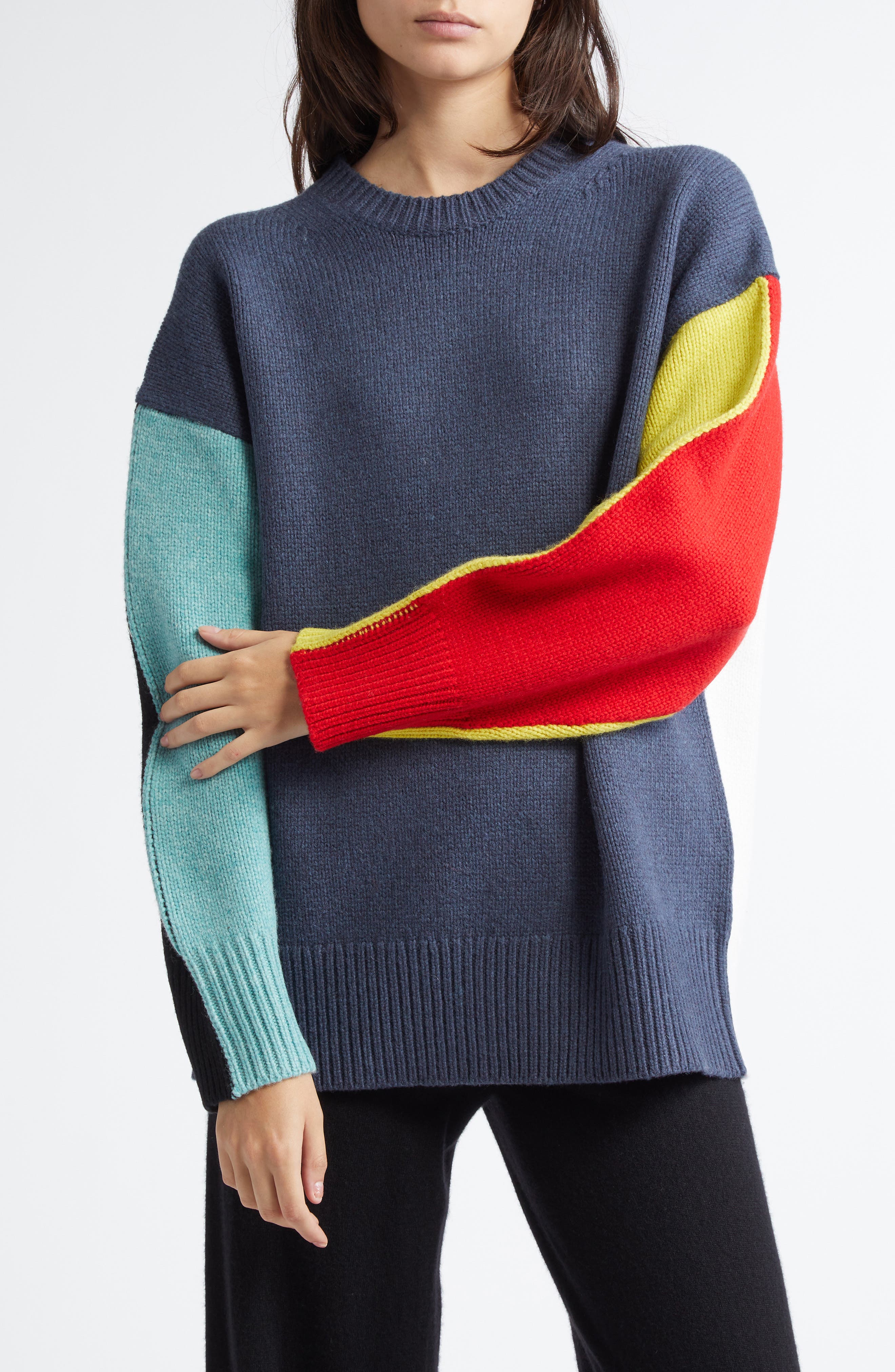 ZANKOV Ryo Oversize Colorblock Wool Blend Sweater in Anthracite Multi 