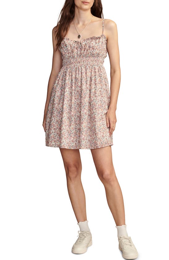 Lucky Brand Print Smocked Sleeveless Minidress In Pink Champagne Multi