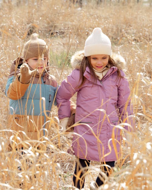 Shop Deux Par Deux Girl's Puffy Long Coat Dusty Pink With Small Flowers In Printed Vintage Mini Flowers