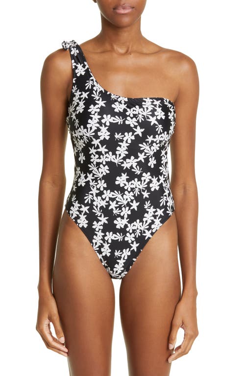 lemlem Sea Floral Cutout One-Shoulder One-Piece Swimsuit in Black