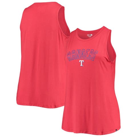 Women's New Era Red Texas Rangers Striped Sleeve V-Notch T-Shirt