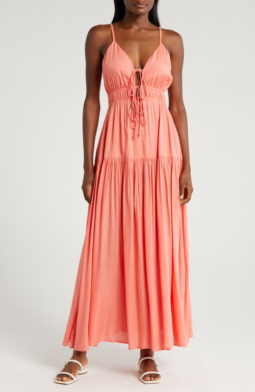 Tie Front Cover-Up Maxi Dress in Coral