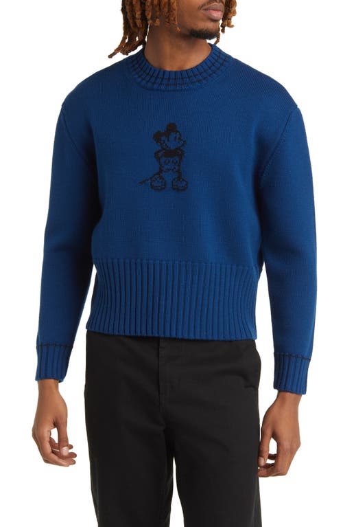 x Disney 'Steamboat Willie' Intarsia Merino Wool Sweater in Navy
