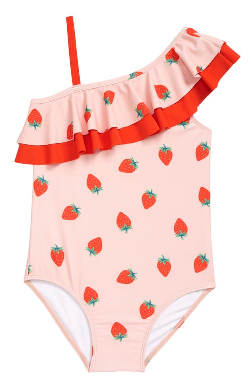 Tucker + Tate Kids' One-Shoulder Ruffle One-Piece Swimsuit in Pink Cream Strawberry Toss