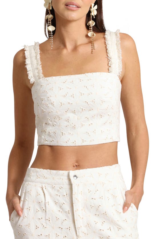 Shop Avec Les Filles Eyelet Embroidered Crop Top In White