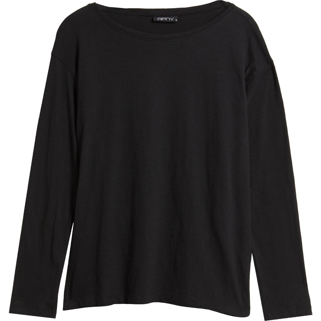 Apny Relaxed Fit Long Sleeve Cotton T-shirt In Black