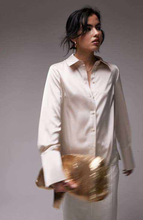 Paris Longline Blouse with Bow Detail in Gold