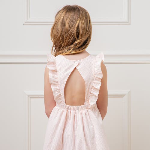 Shop Hope & Henry Girls' Organic Flutter Sleeve Open Back Dress, Toddler In Light Pink Seersucker