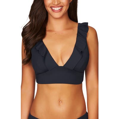 Sea Level Frill Bikini Top, Blue