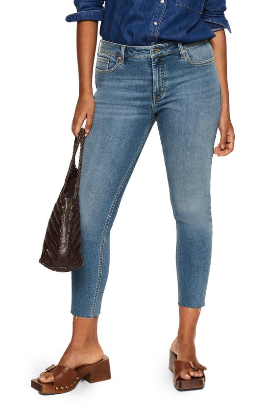 Shop Mango Crop Skinny Jeans In Medium Blue