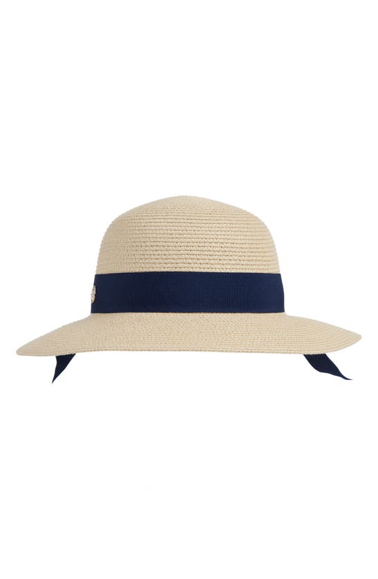 Bruno Magli Medium Brim Ribbon Band Sun Hat In White/ Navy
