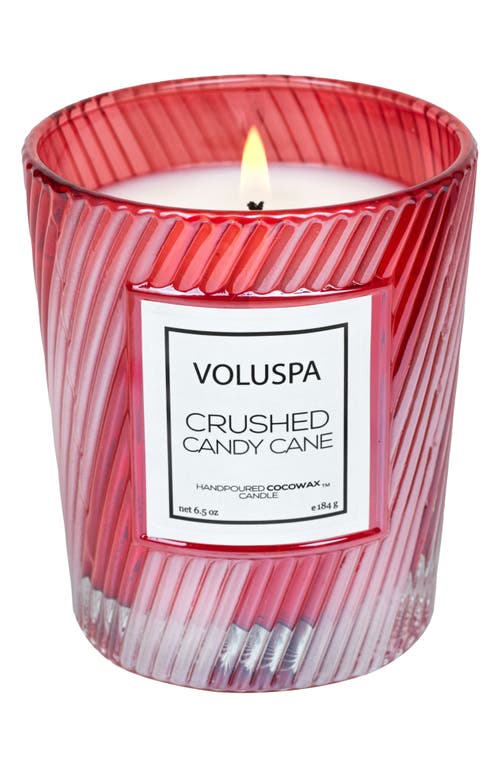 Voluspa Crushed Candy Cane Classic Textured Glass Candle In Red