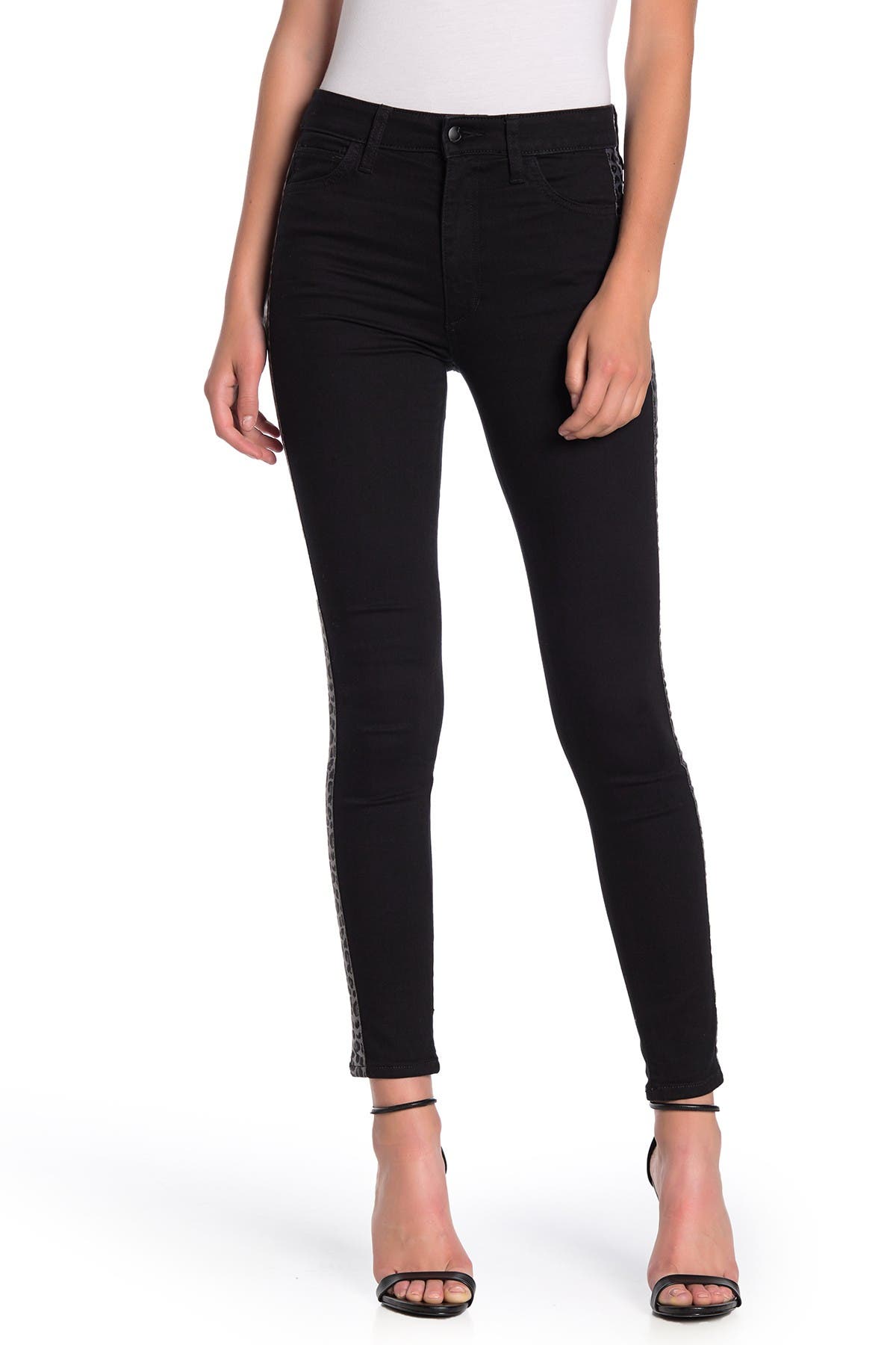 leopard print side stripe jeans