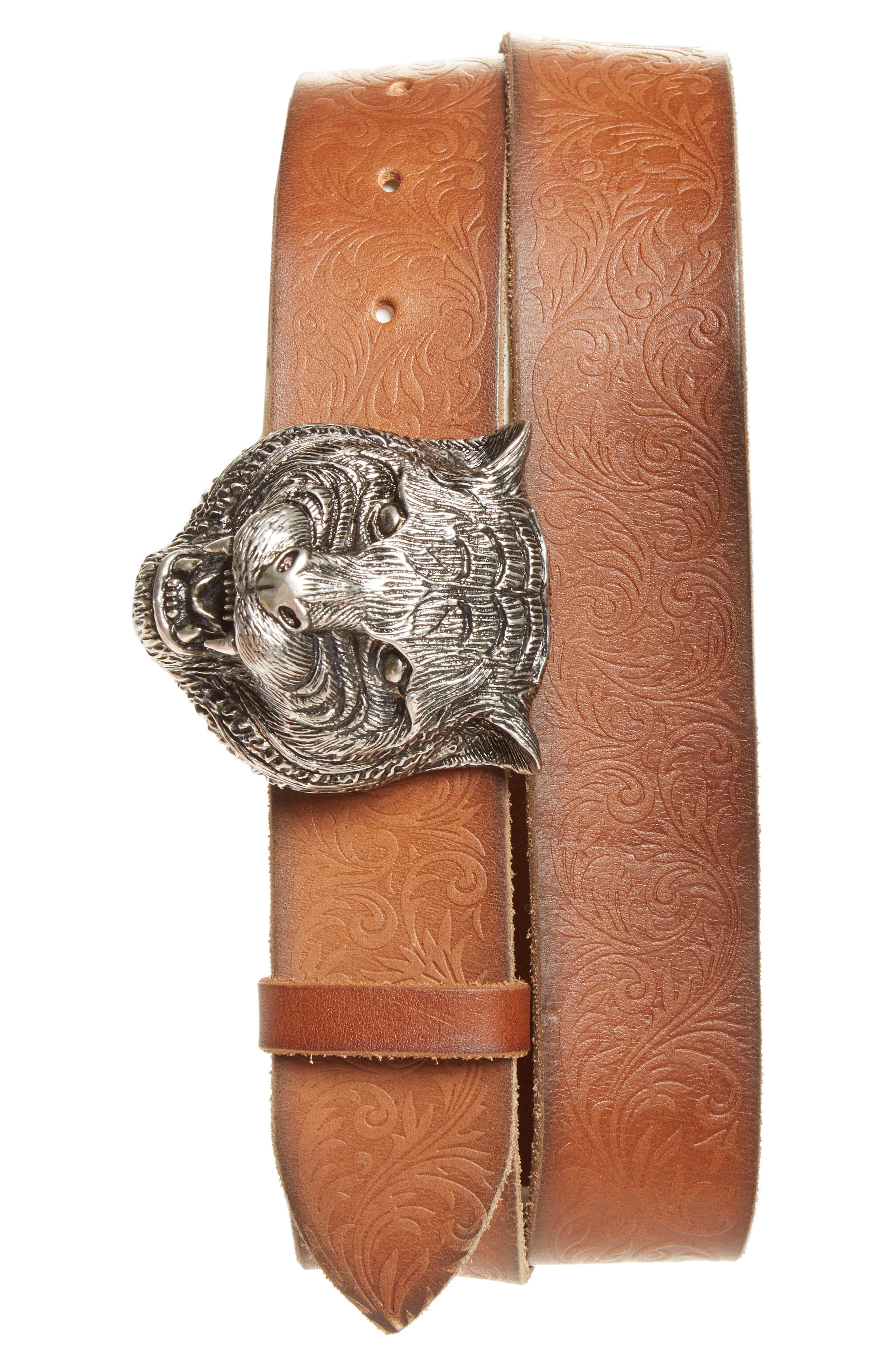 gucci leather belt with tiger head buckle