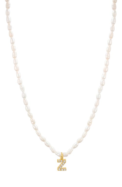 Initial Freshwater Pearl Beaded Necklace in White - Z