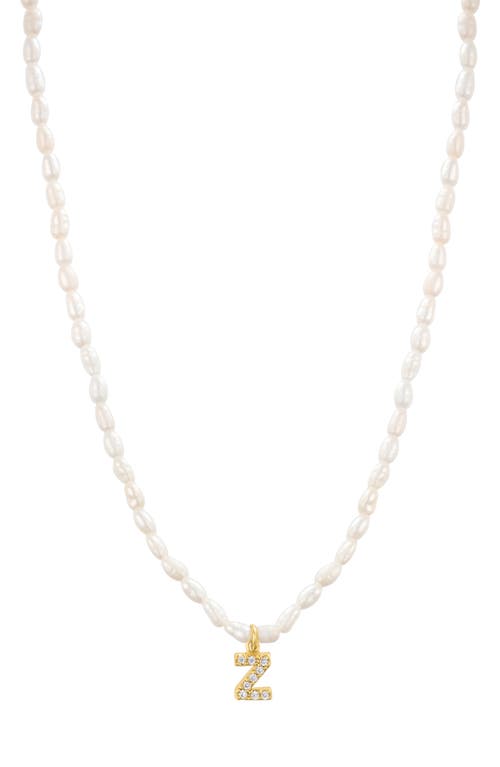 Shop St. Moran Initial Freshwater Pearl Beaded Necklace In White - Z