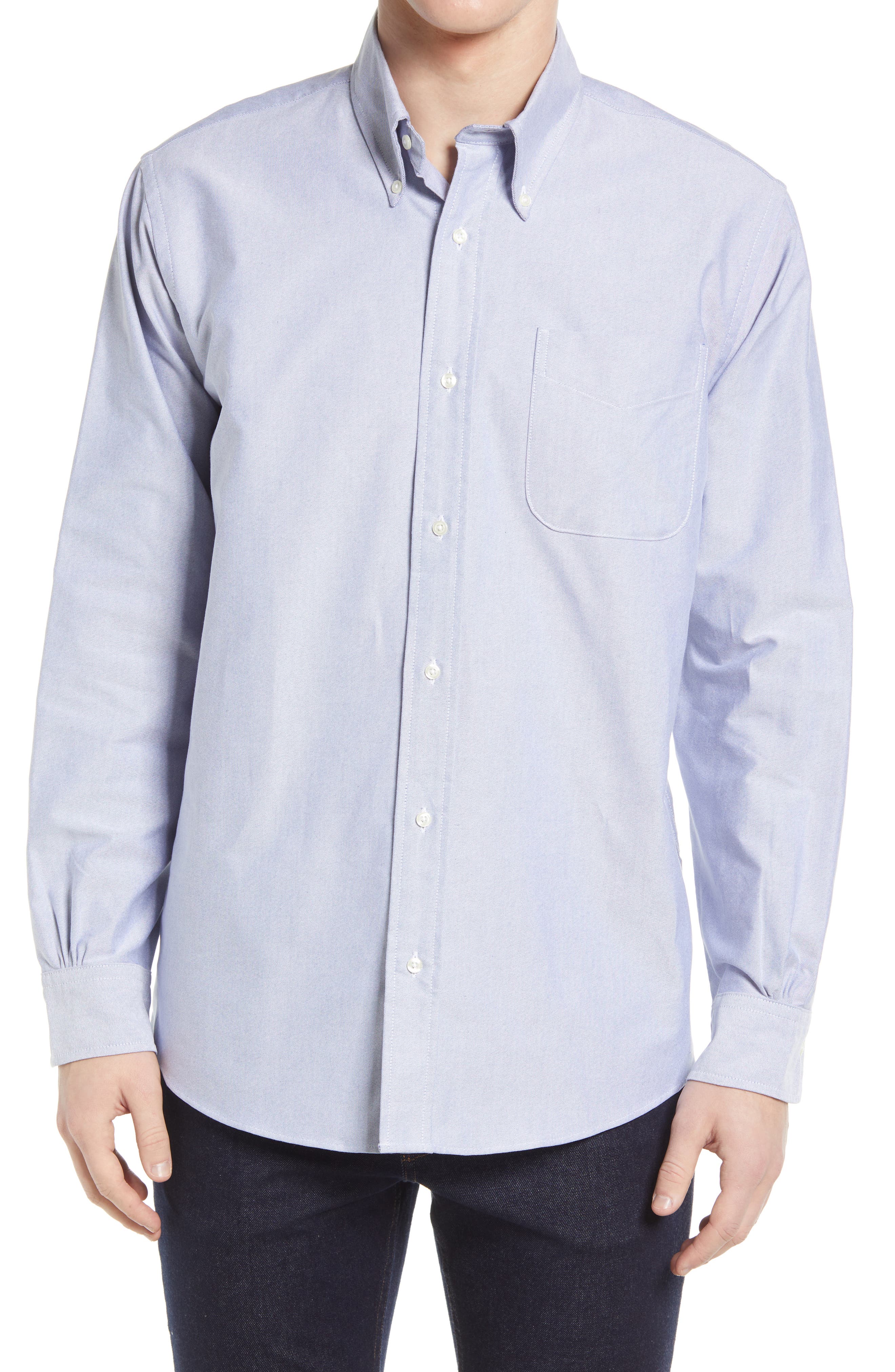 Essentials Men's Regular-fit Long-Sleeve Solid Pocket Oxford Shirt
