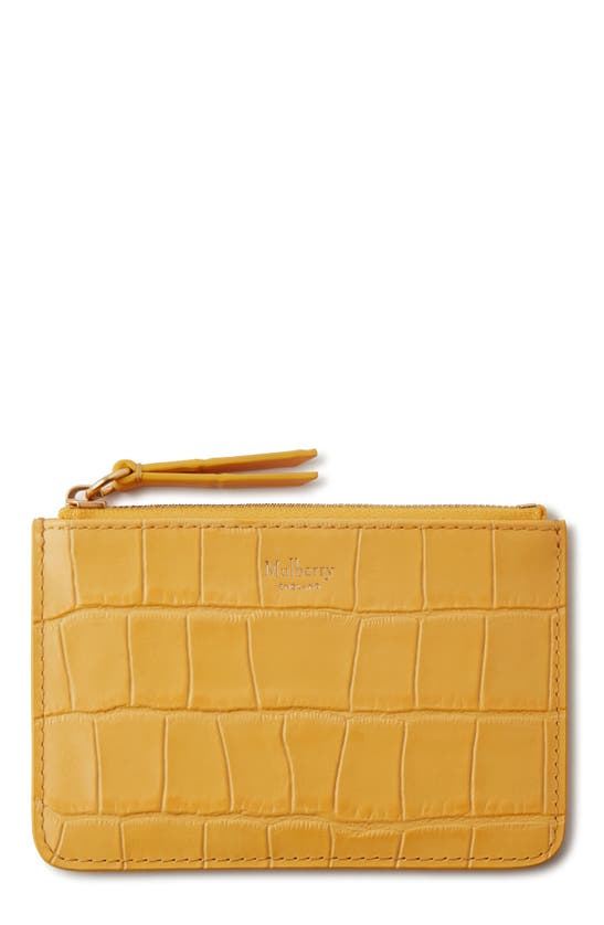 Shop Mulberry Small Croc Embossed Leather Zip Pouch In Yellow