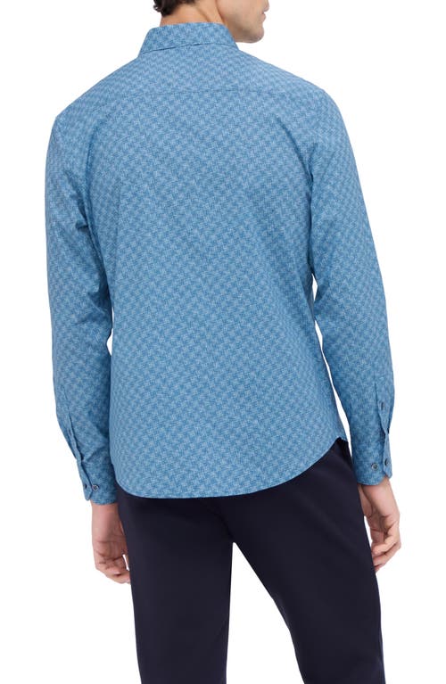 Bugatchi Axel Shaped Fit Geo Print Stretch Cotton Button-up Shirt In Dusty Blue