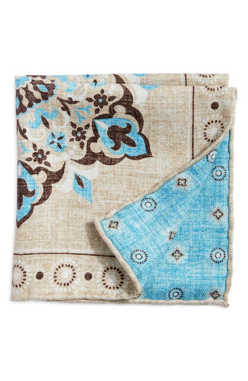 Floral & Neat Prints Silk Pocket Square in Beige