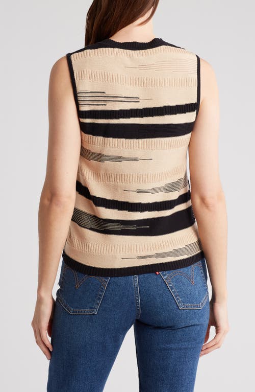 Shop Dkny Sport Stripe Sleeveless Cotton Blend Knit Sweater In Sandalwood/black