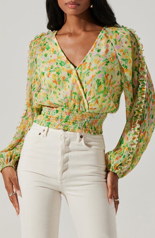 ASTR the Label Bellona Floral Plissé Top Yellow Green Multi at Nordstrom,
