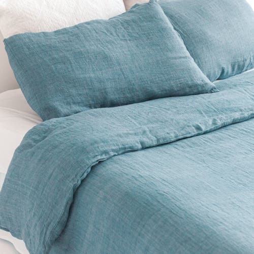 Creative Women Stone Washed Linen Duvet Cover Set In Denim Blue