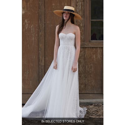 Willowby Ophelia Beaded Lace Strapless A-Line Wedding Dress, Size - Ivory