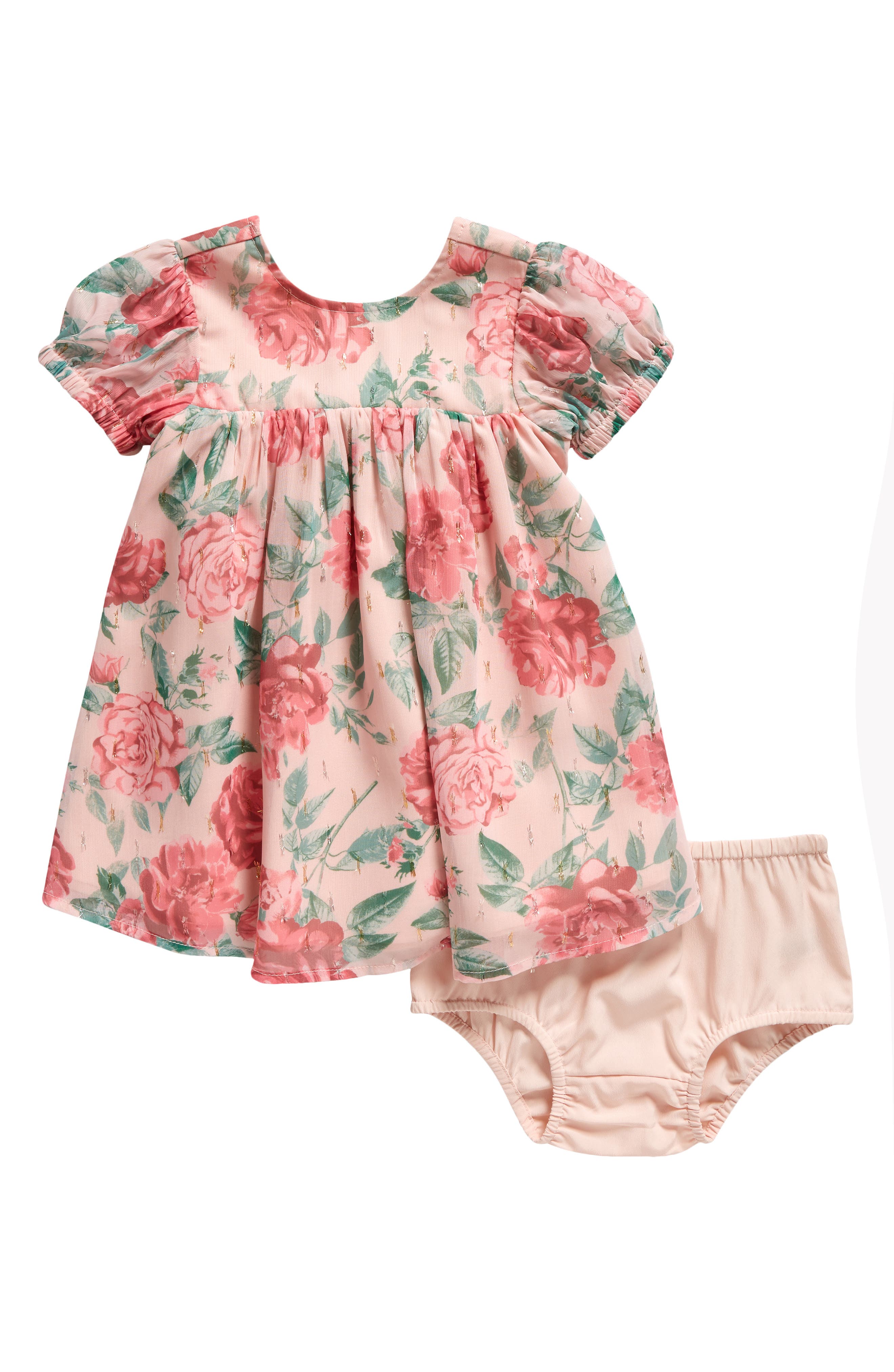 Nordstrom Twirl Metallic Floral Puff Sleeve Dress & Bloomers Set