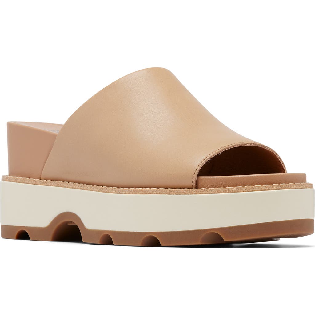 Sorel Joanie Iv Platform Wedge Slide Sandal In Honest Beige/gum