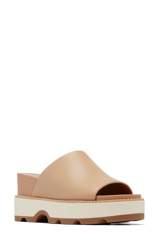 Shop Sorel Joanie Iv Slide Wedge Sandal In Honest Beige/ Gum