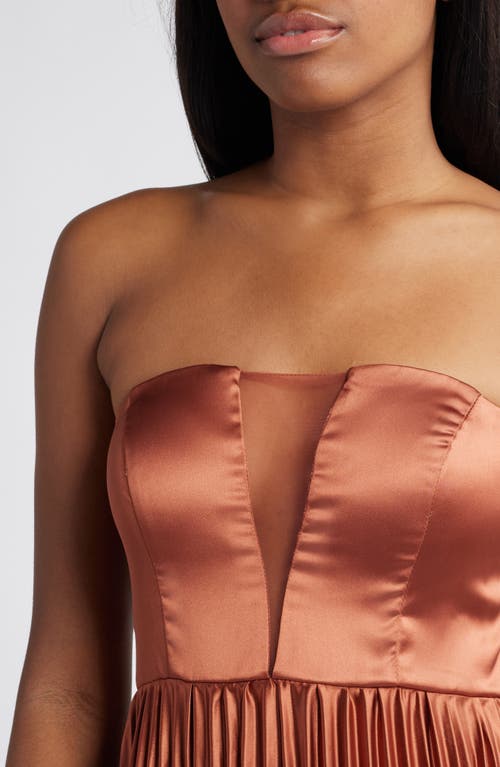 Lulus Perfected Elegance Mauve Satin Pleated Strapless Maxi Dress In Mauve Brown