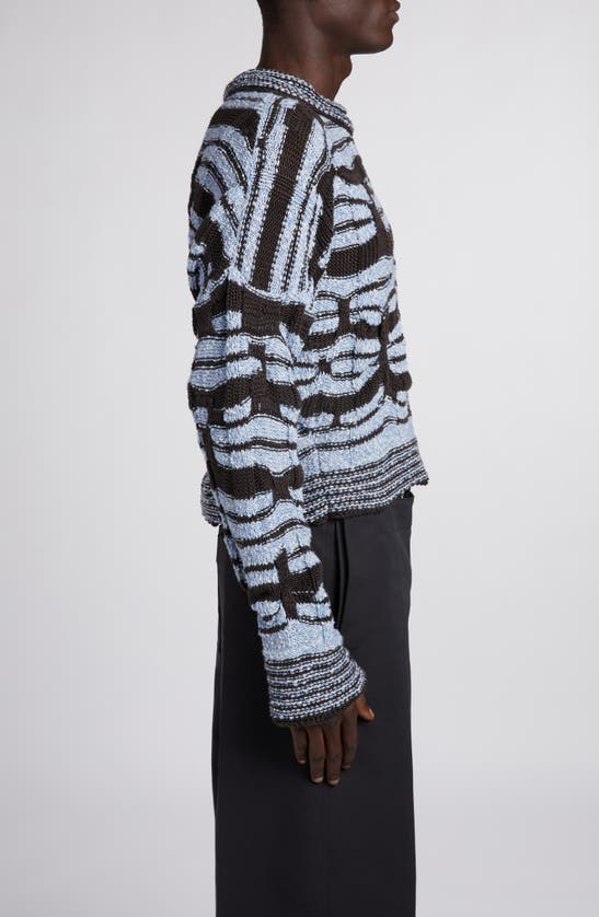 Shop Bottega Veneta Distorted Stripe Cotton & Linen Sweater In Admiral/ Fondant
