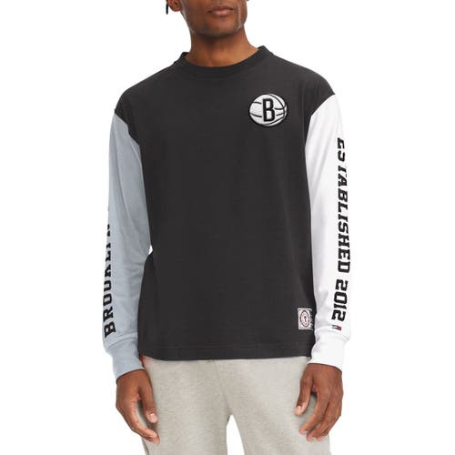 Men's Tommy Jeans Black Brooklyn Nets Richie Color Block Long Sleeve T-Shirt