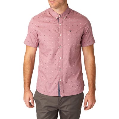 7 Diamonds Dark Star Floral Print Sport Shirt, Pink