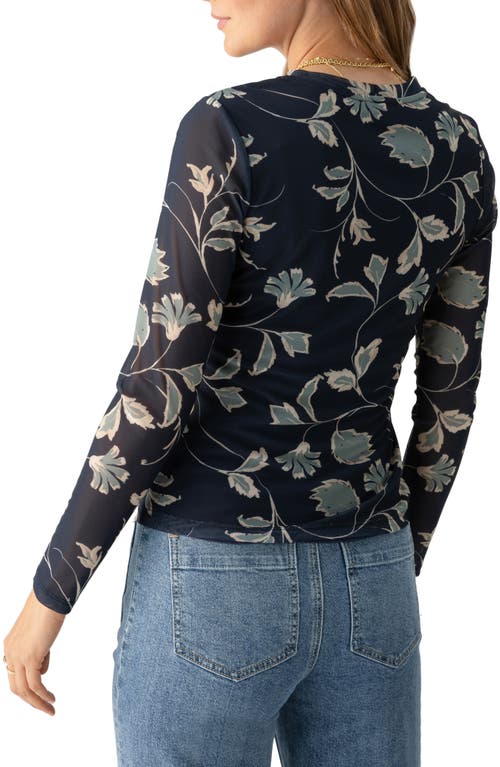 Shop Sanctuary Floral Print Long Sleeve Mesh Top In Evergreen