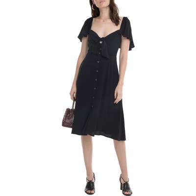 Astr The Label Rachelle Tie Front Ruffle Sleeve Dress, Black