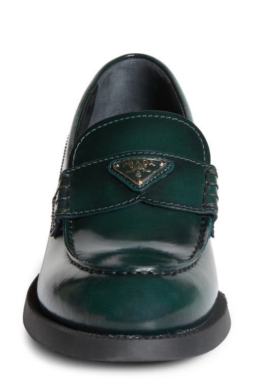 Shop Prada Triangle Logo Loafer In Bosco