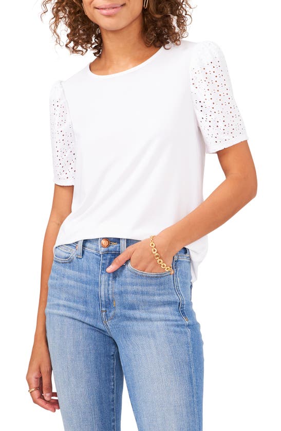 VINCE CAMUTO EYELET SLEEVE KNIT TOP