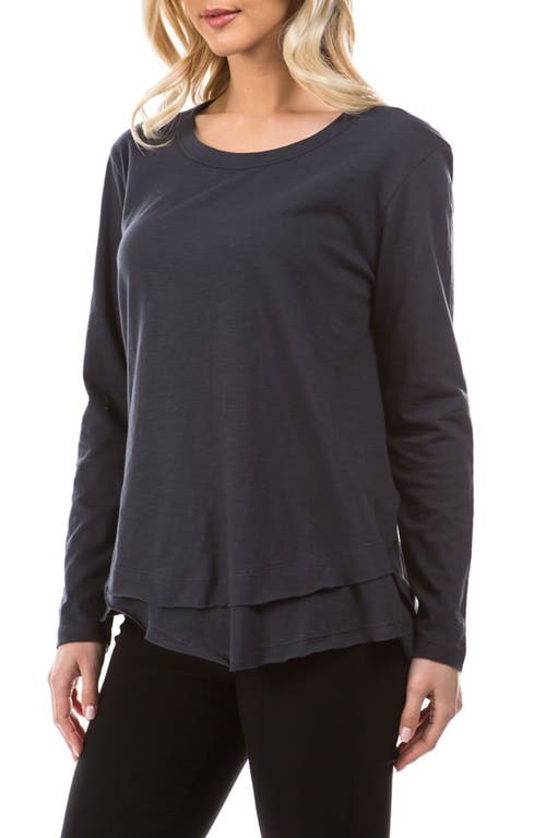 Shop Apny Layered Hem Cotton Slub Top In Charcoal